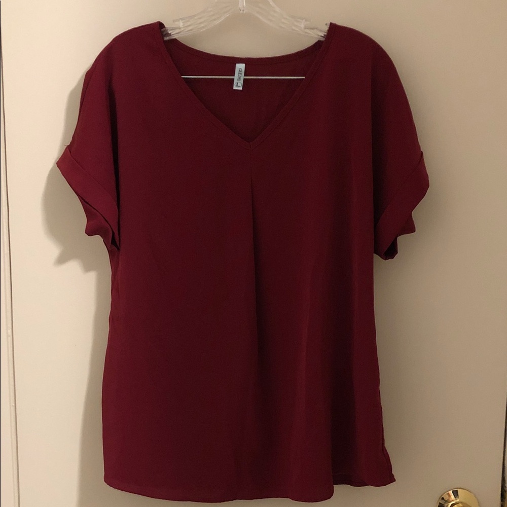 Wine V-Neck Short Sleeve Women’s Top